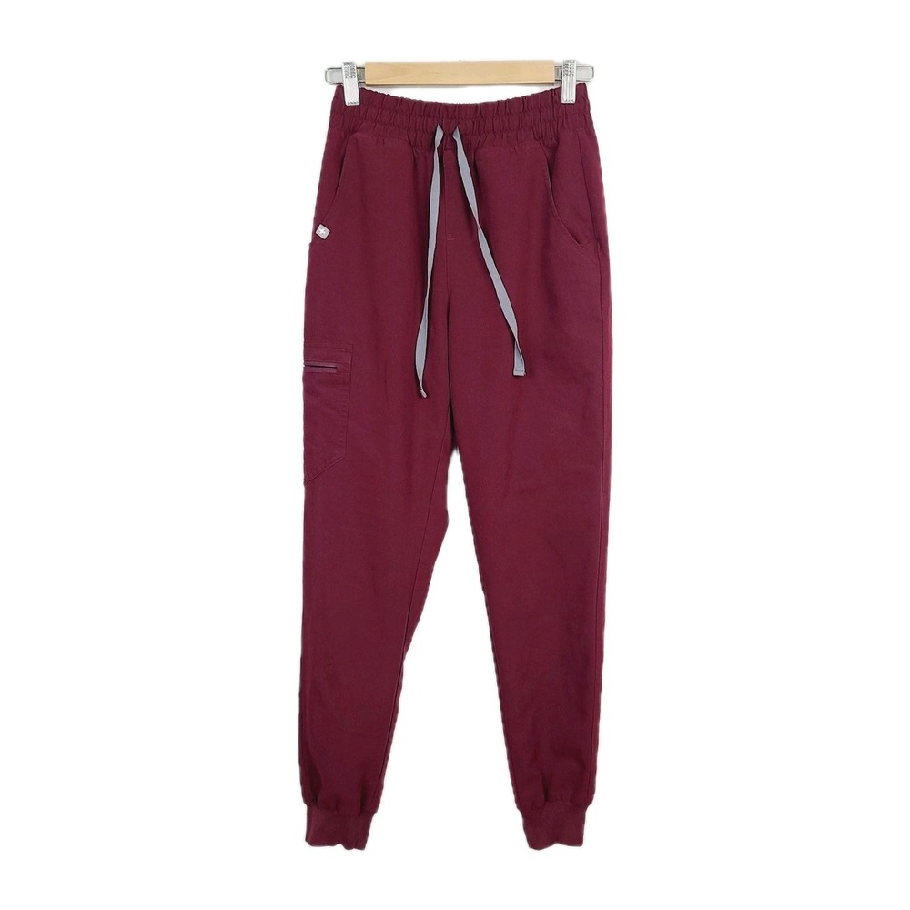Figs Scrubs Zamora Jogger Pants XS Burgundy Red High-Rise Cargo‎ Pocket Pull-On